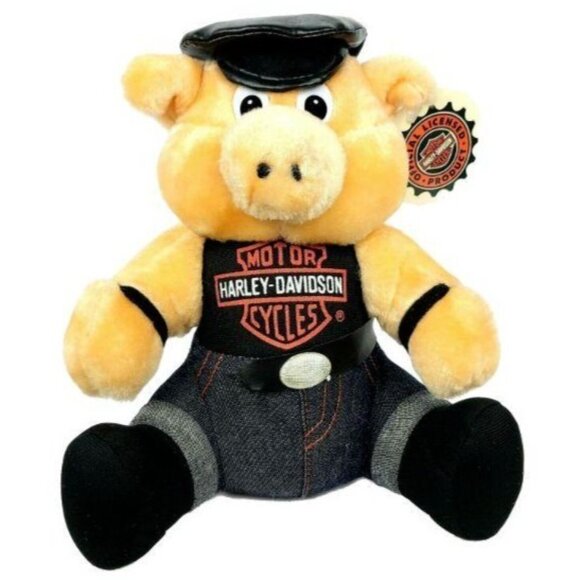 Harley Davidson Motorcycles Hog Plush Pig Biker Jeans Hat Stuffed Animal Toy - Picture 1 of 10